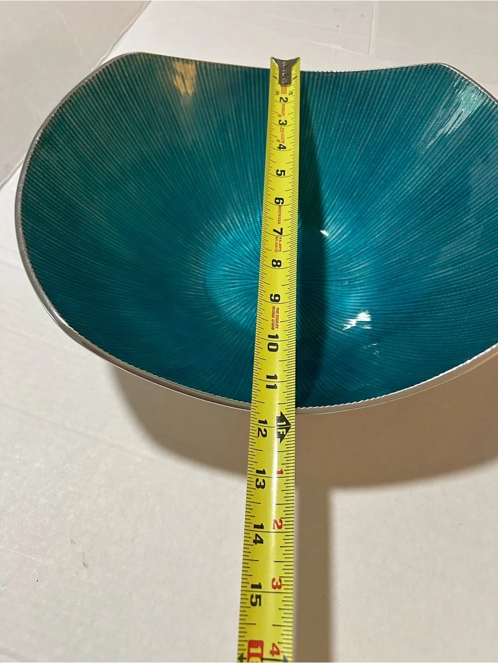 Simply Designz Bodoni Handcrafted Teal Blue Enamel Bowl 13” Centerpiece MCM